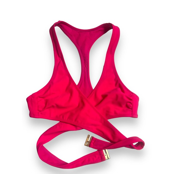 Stella McCartney Graphic Cutout Wrap Bikini Top | Hot Pink, Sz XS  $265 - Picture 2 of 8